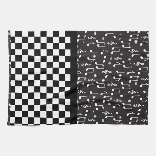 Musik und Karton Schwarz/Weiß Geschirrtuch (Horizontal)