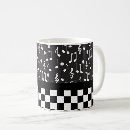 Musik und Karton Schwarz/Weiß Kaffeetasse (VorderseiteRechts)