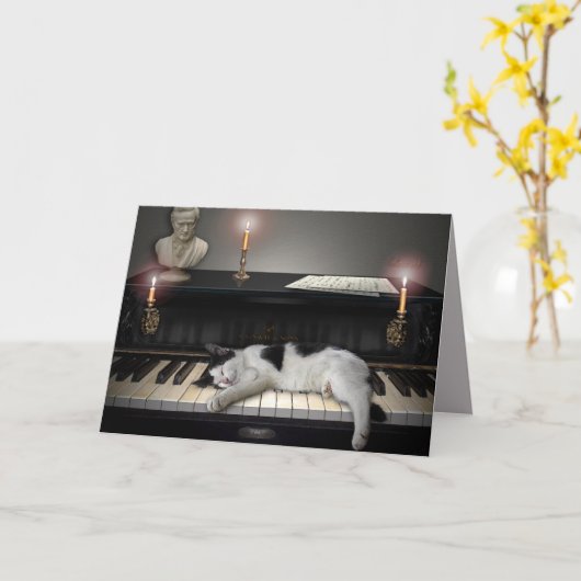 Musik und Katzen Karte (Gelbe Blume)