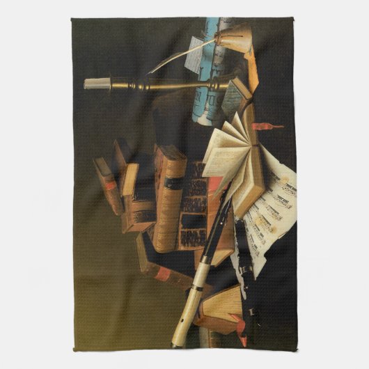 Musik und Literatur von William Harnett, Fine Art Geschirrtuch (Vertikal)