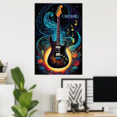 Musik und Rose Elektrische Gitarre Poster (Heimbüro)
