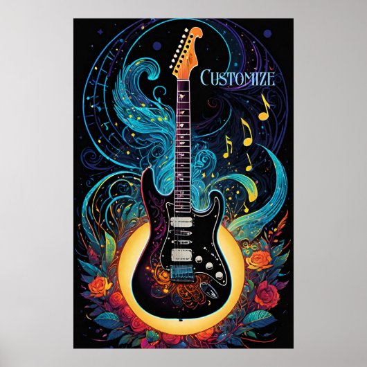 Musik und Rose Elektrische Gitarre Poster (Vorne)