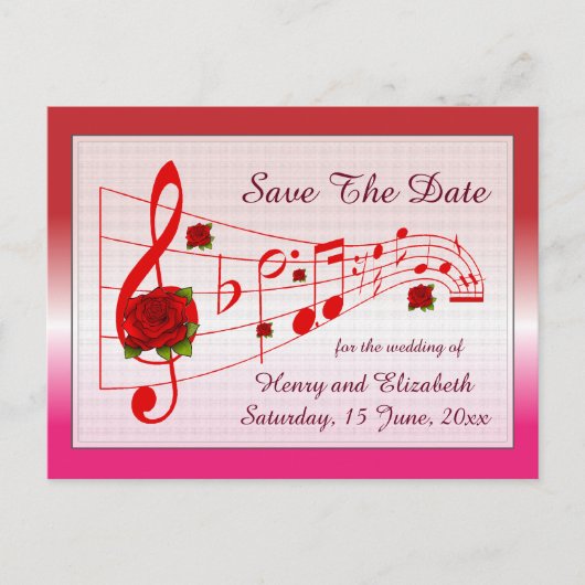 Musik und Rose Save the Date Karte (Vorderseite)