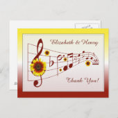 Musik und Sonnenblumen Hochzeit Dankeschön Karte (Vorne/Hinten)