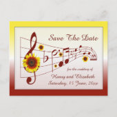 Musik und Sonnenblumen Save the Date Karte (Vorderseite)