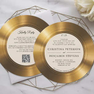 Musik Vintage LP Vinyl Gold Elegante Moderne Hochz Einladung