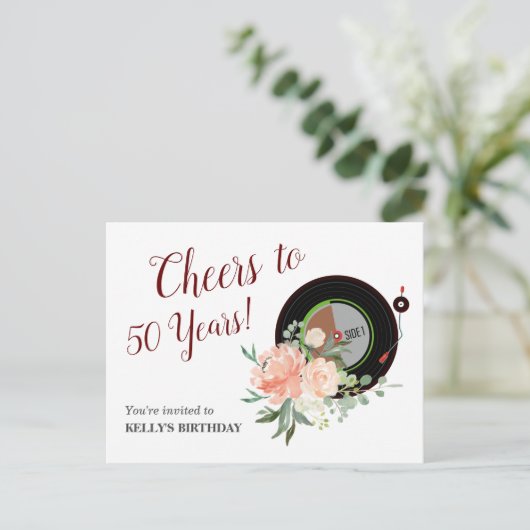 Musik-Vinyl Geburtstag Einladung Postcard (Stehend Vorderseite)