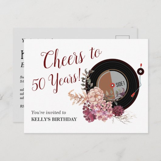 Musik-Vinyl Geburtstag Einladung Postcard (Vorne/Hinten)