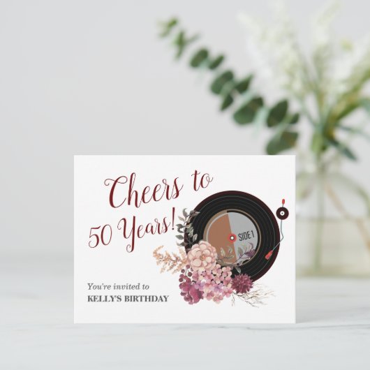Musik-Vinyl Geburtstag Einladung Postcard (Stehend Vorderseite)