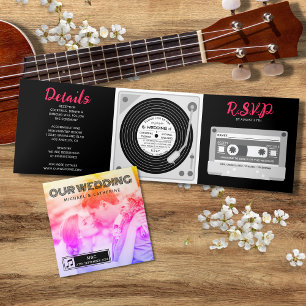 Musik Vinyl Schallplatte DJ Plattenspieler Kassett Dreifach Gefaltete Einladung
