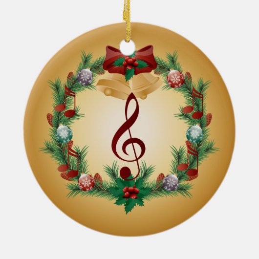 Musik-WeihnachtsKranzdreifacher Keramikornament (Hinten)