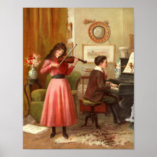 Musik zu Hause Vintage-Illustration Poster