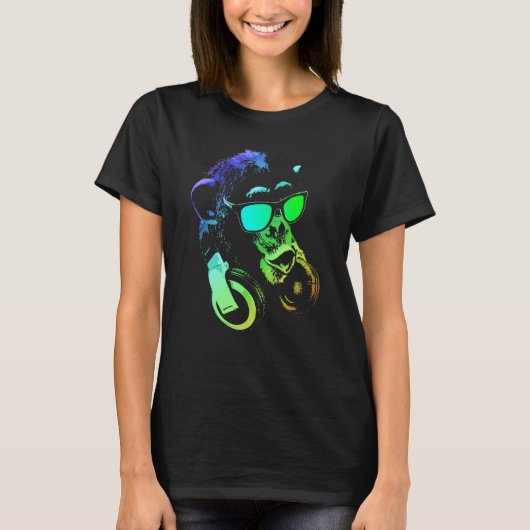 Musikaffe Und Cooler Tier Dj T-Shirt (Vorderseite)