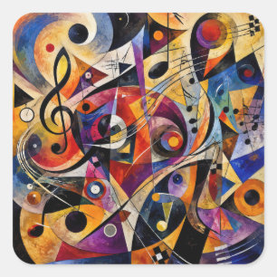 Musikalische abstrakte Kunst im Stil von Kandinsky Quadratischer Aufkleber