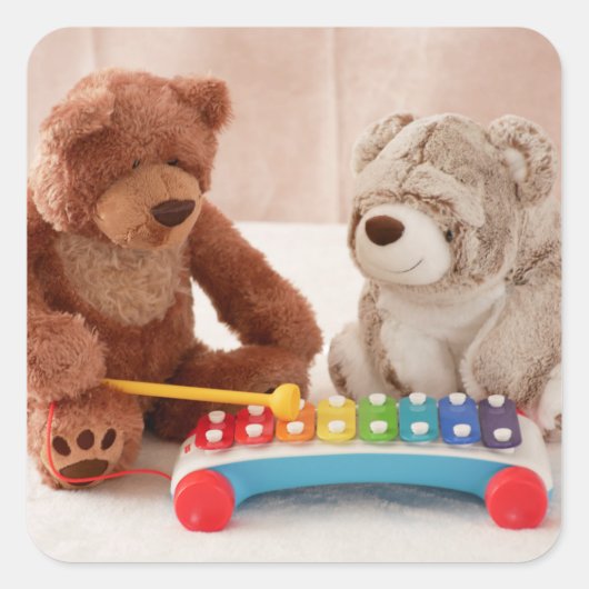 Musikalische Bären Quadratischer Aufkleber (Vorderseite)