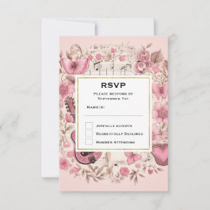 Musikalische Bemerkungen und Blume Elegante Hochze RSVP Karte