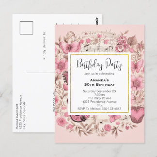 Musikalische Bemerkungen und Blume Vintag zum Gebu Postkarte