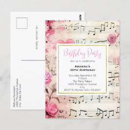 Musikalische Bemerkungen und Rose Vintag zum Gebur Postkarte