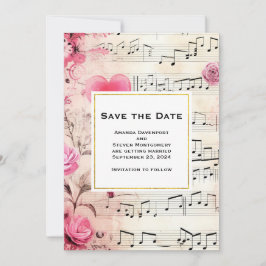 Musikalische Bemerkungen und Rose Vintage Design H Save The Date