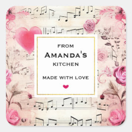 Musikalische Bemerkungen und Rose Vintage Design K Quadratischer Aufkleber