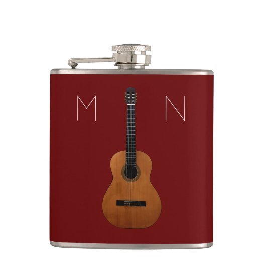Musikalische Gitarre Monogram Red Personalisiert F Flachmann (Vorderseite)