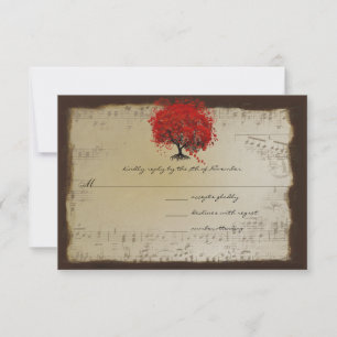 Musikalische Gold Orange Pflaume Herz Blatt Baum H RSVP Karte