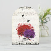 Musikalische Herzleaf Rote Bäume Vintage Vögel Hoc Einladung (Stehend Vorderseite)