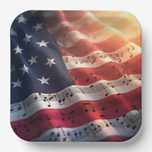 Musikalische Hinweise auf einer amerikanischen Fla Pappteller (Vorderseite)