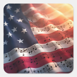 Musikalische Hinweise auf einer amerikanischen Fla Quadratischer Aufkleber