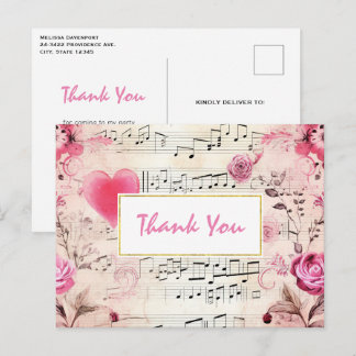 Musikalische Hinweise und Rose Vintages Design Vie Postkarte