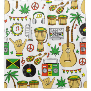 Musikalische Instrumente nahtlos Muster. Reggae Ba Duschvorhang