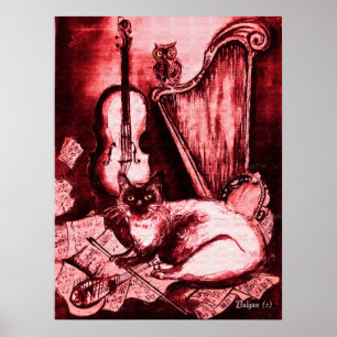MUSIKALISCHE KATZE, Rot und Weiß Poster