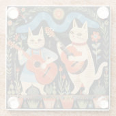 Musikalische Katzen Volkskunst Glasuntersetzer (Rückseite)