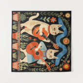 Musikalische Katzen Volkskunst Wandteppich (Vorderseite (Horizontal))