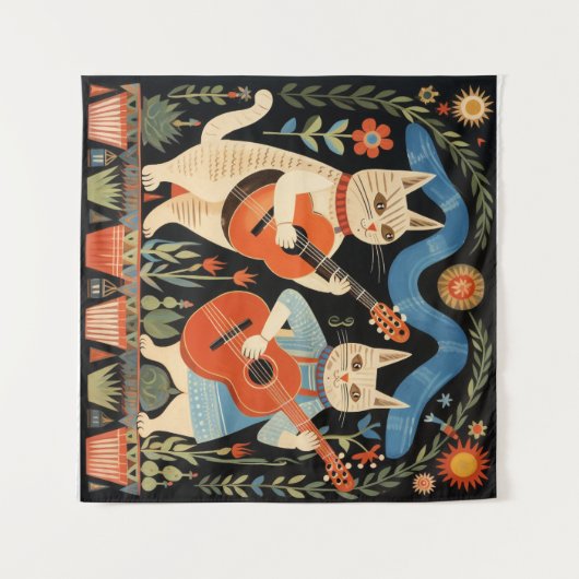 Musikalische Katzen Volkskunst Wandteppich (Vorderseite (Horizontal))