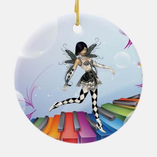 Musikalische Keyboard-Fee Keramikornament (Hinten)