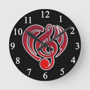 Musikalische Liebesvibrationen Rotes Herz Noten DJ Runde Wanduhr