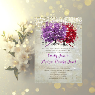 Musikalische Lila-Rote-Herz-Blatt-Baum-Hochzeit Einladung