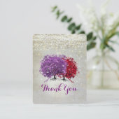 Musikalische Lila und rote Herzleaf Tree Dankeskarte (Stehend Vorderseite)