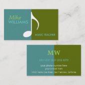 musikalische Note auf blau & grün modern Visitenkarte (Vorne/Hinten)