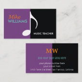 musikalische Note auf schwarz & lila modern Visitenkarte (Vorne/Hinten)