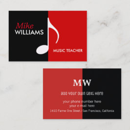 musikalische Note auf schwarz & rot modern Visitenkarte