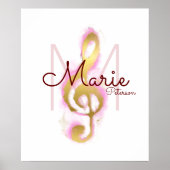 musikalische Note (goldfarbener Treble clef), mädc Poster (Vorne)