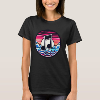 Musikalische Note über stilisierte Wolken und Sonn T-Shirt