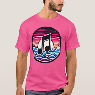 Musikalische Note über stilisierte Wolken und Sonn T-Shirt