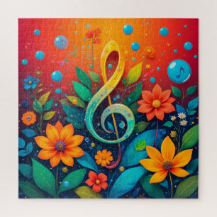Musikalische Noten Buntes Blumenmuster Puzzle