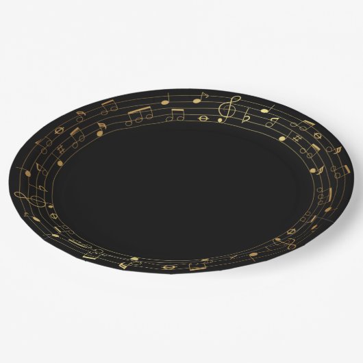 Musikalische Noten, Gerahmte Papiertafel, rund um  Pappteller (Schrägansicht)