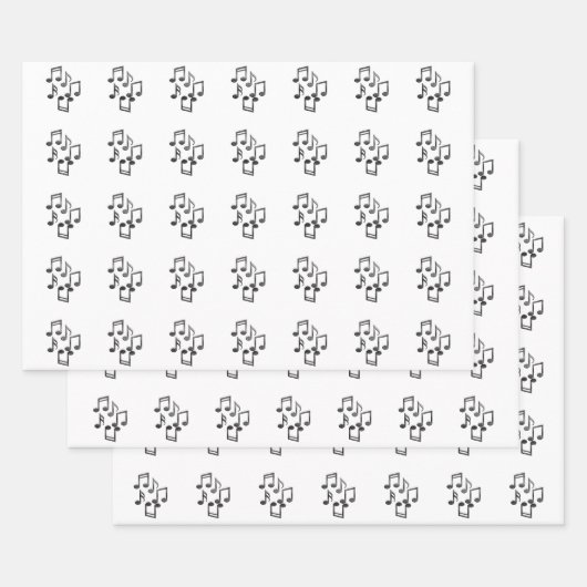 Musikalische Noten in schwarzem Glitzer Geschenkpapier Set (Set)