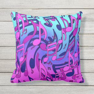 Musikalische Noten Lebendiges Rosa Blau Lila Aqua Kissen