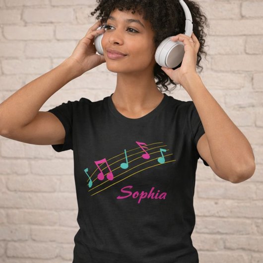 Musikalische Noten schwarz und rosa T-Shirt